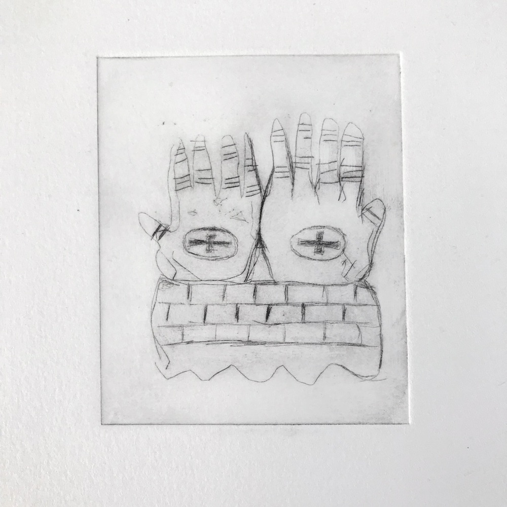 Original Art Drypoint Intaglio Print Praying Hands